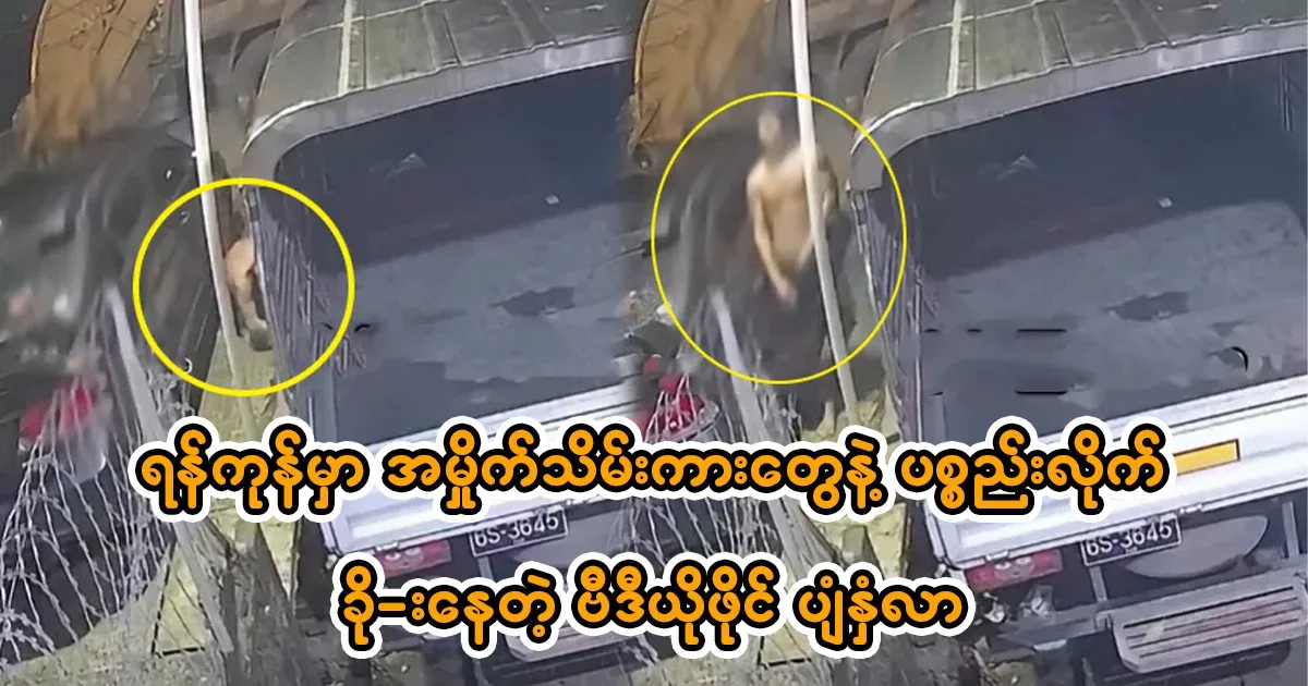 Video footage of garbage trucks and materials being collected in Yangon
